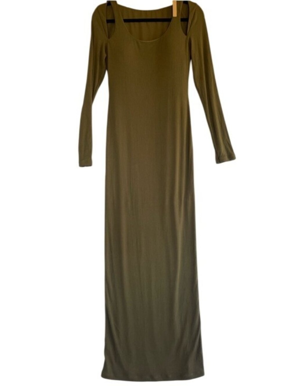 ShapeLLX Shapewear Maxi Dress Olive Green L Ribbed Cut Out Bodycon Shaping NWT